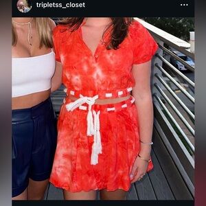 Vibrant Red Tie-Dye Kids Dress